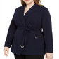 Calvin Klein Blazer Feminino com Cinto e Gravata Azul Marinho Tamanho 1X
