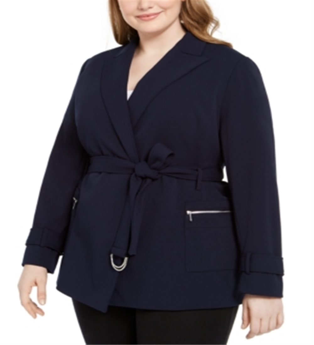 Calvin Klein Blazer Feminino com Cinto e Gravata Azul Marinho Tamanho 1X