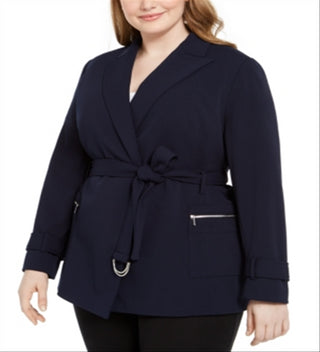 Calvin Klein Blazer Feminino com Cinto e Gravata Azul Marinho Tamanho 1X