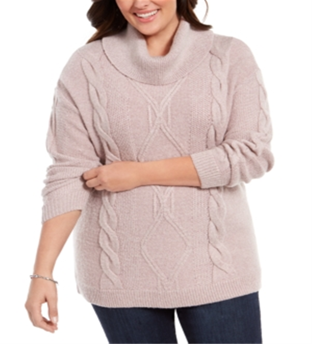 Suéter de tricô com gola alta e cabo Charter Club Plus Size, rosa, tamanho 0X