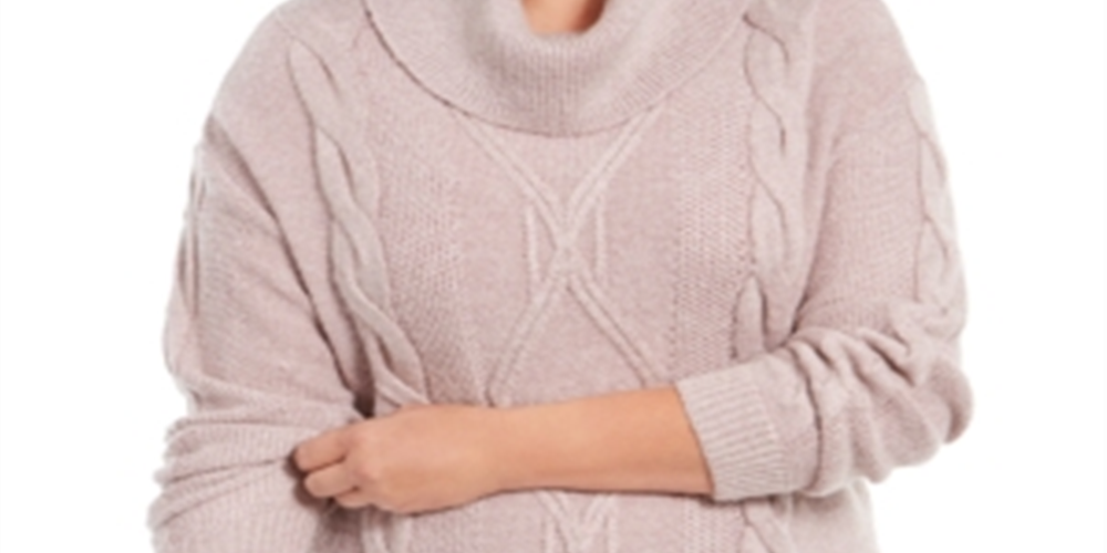 Suéter de tricô com gola alta e cabo Charter Club Plus Size, rosa, tamanho 0X