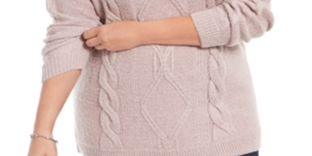 Suéter de tricô com gola alta e cabo Charter Club Plus Size, rosa, tamanho 0X