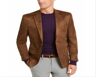 Lauren Ralph Lauren Mens Faux Suede Classic Fit Two-Button Blazer Brown Size 42R