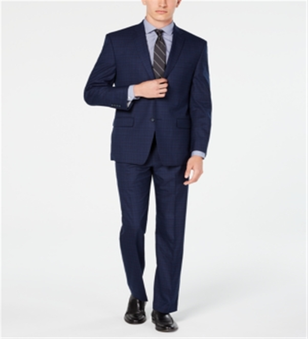 Terno xadrez masculino Marc New York Modern Fit azul tamanho 43