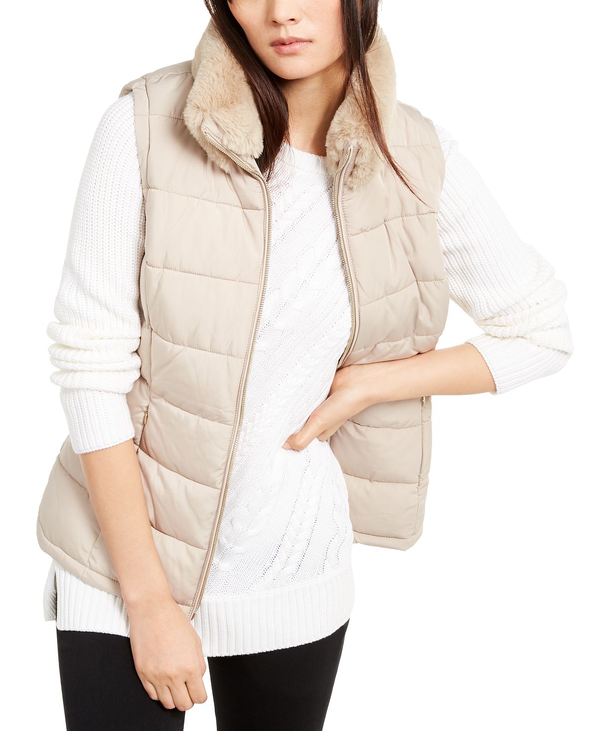 Calvin Klein Colete Feminino Gola Pele Sintética Marrom Tamanho Grande