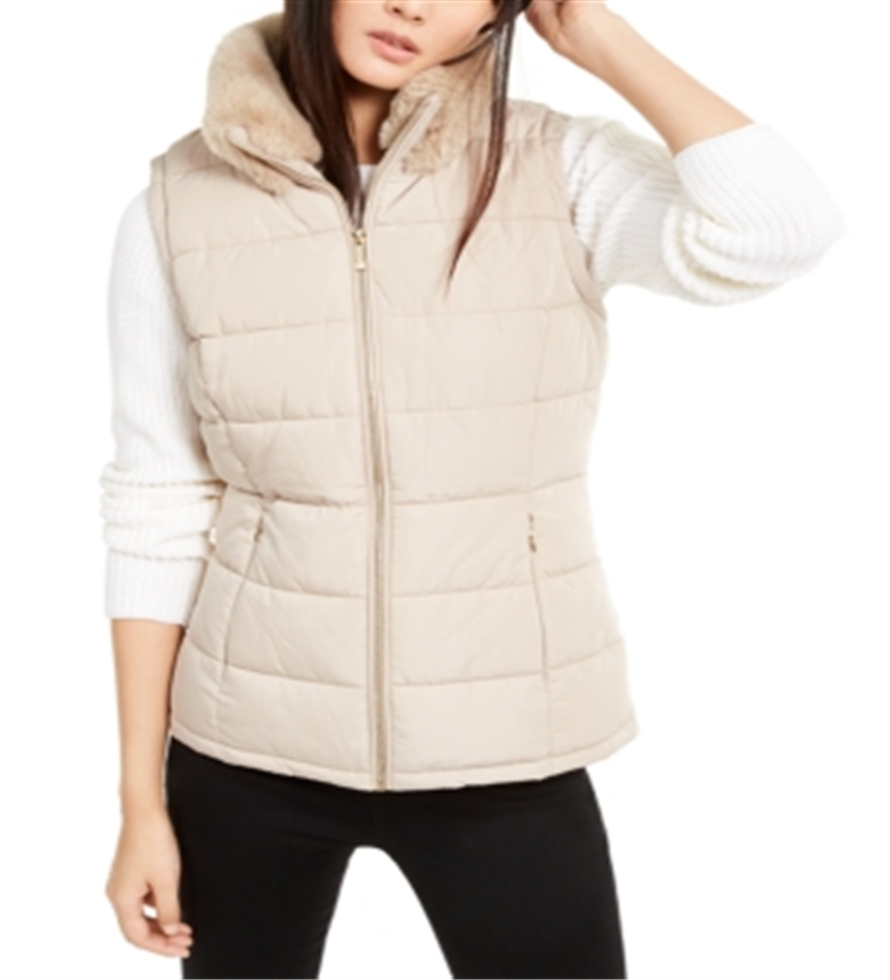 Calvin Klein Colete Feminino Gola Pele Sintética Marrom Tamanho Grande