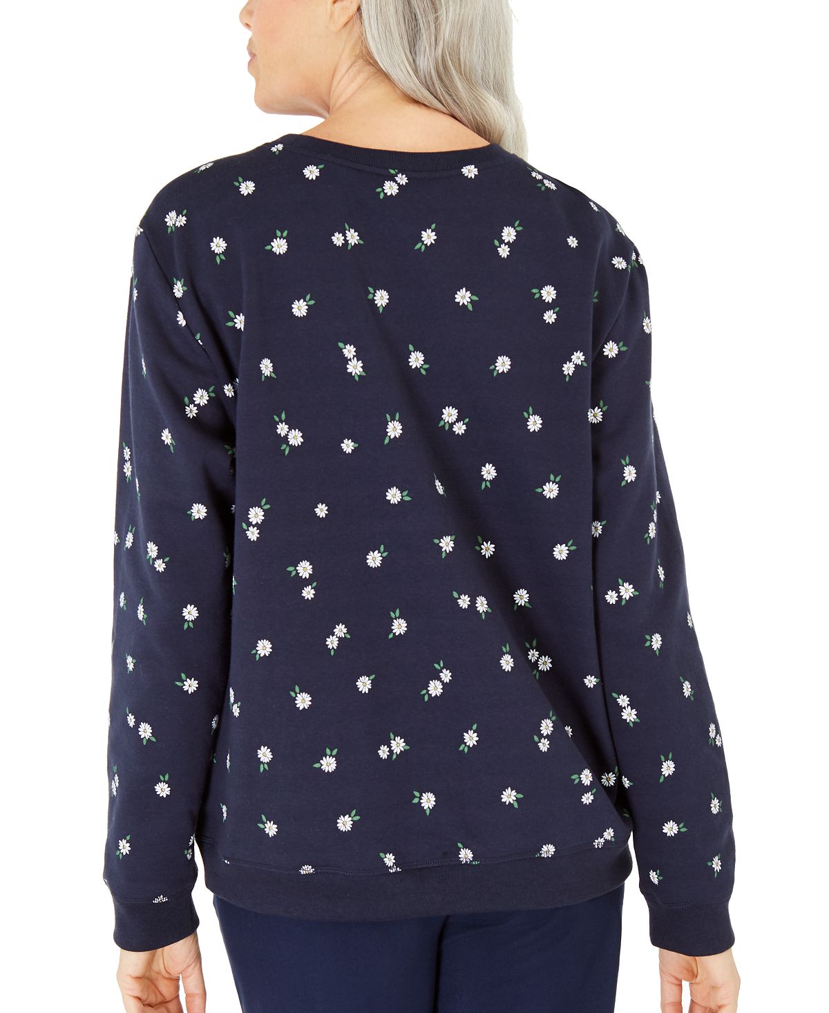 Karen Scott Daisies Fleece Crewneck Top Azul Tamanho XS