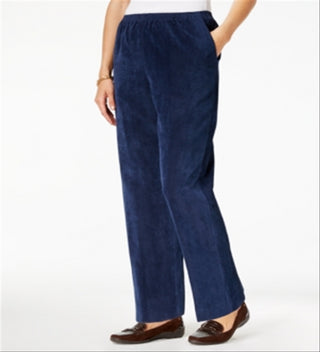 Calça feminina Alfred Dunner Classics de veludo cotelê azul tamanho 14 S