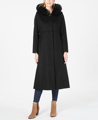 Forecaster Women's Fox Fur Trim Hooded Maxi Coat Black Size 16
