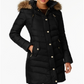 Casaco acolchoado com capuz e acabamento em pele sintética Michael Kors feminino, preto, tamanho XS