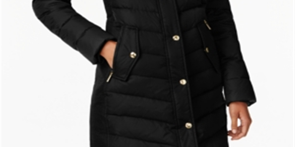 Casaco acolchoado com capuz e acabamento em pele sintética Michael Kors feminino, preto, tamanho XS
