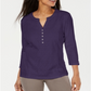 Karen Scott Top Henley Feminino de Algodão com Ilhós Frontais Roxo Tamanho Pequeno Médio