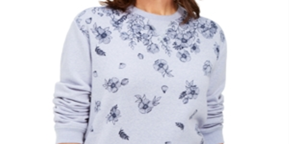 Karen Scott Moletom Feminino de Lã com Estampa Floral Azul Tamanho X-G