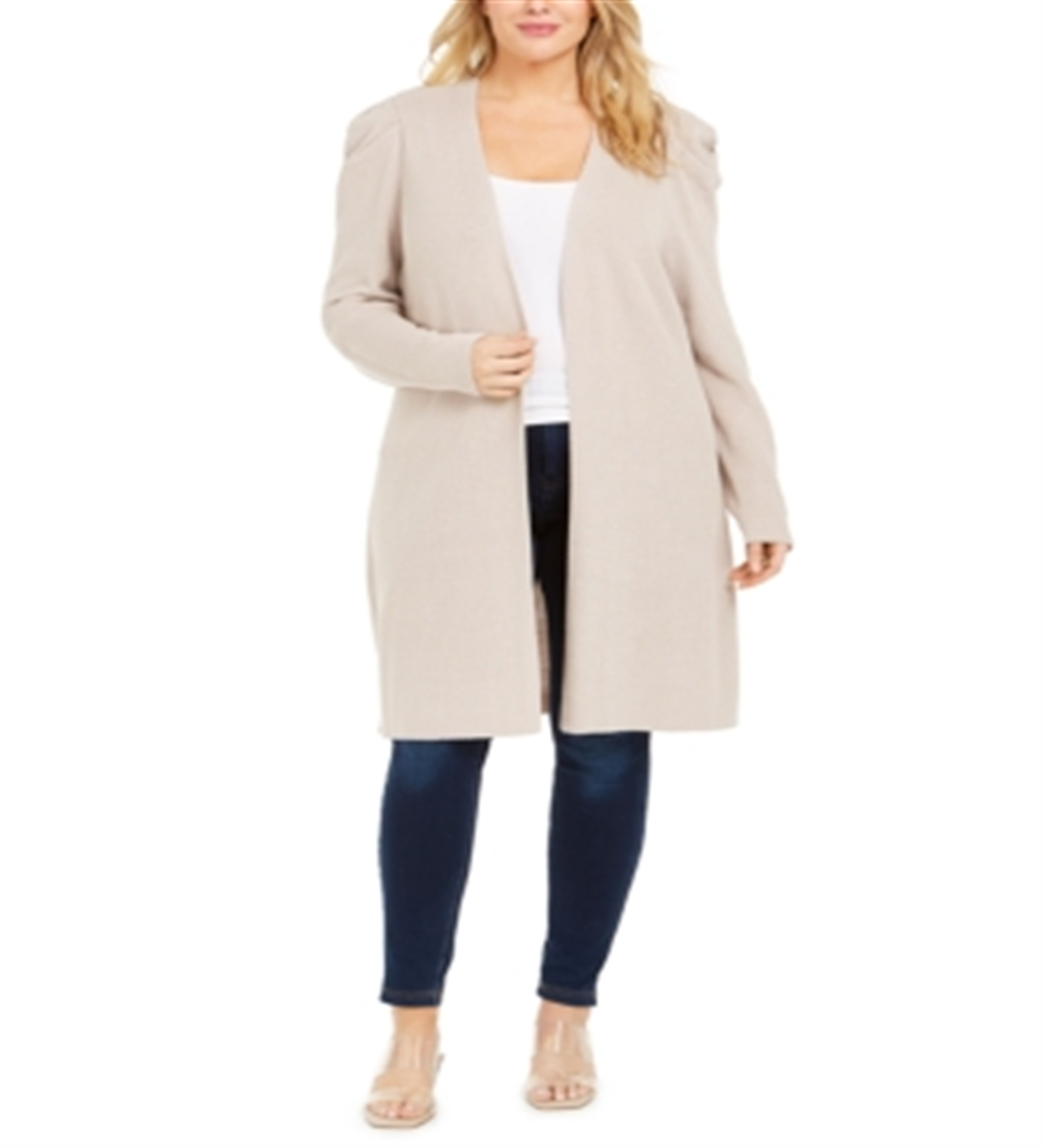 Cardigan feminino com manga bufante e acabamento INC International Concepts, bege, tamanho 3X