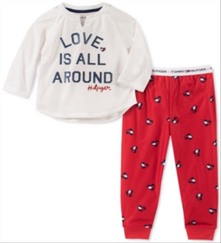 Conjunto de pijama Tommy Hilfiger para bebês, pequenas e grandes, 2 peças, Love Is All Around, branco, tamanho XXS (2-3)