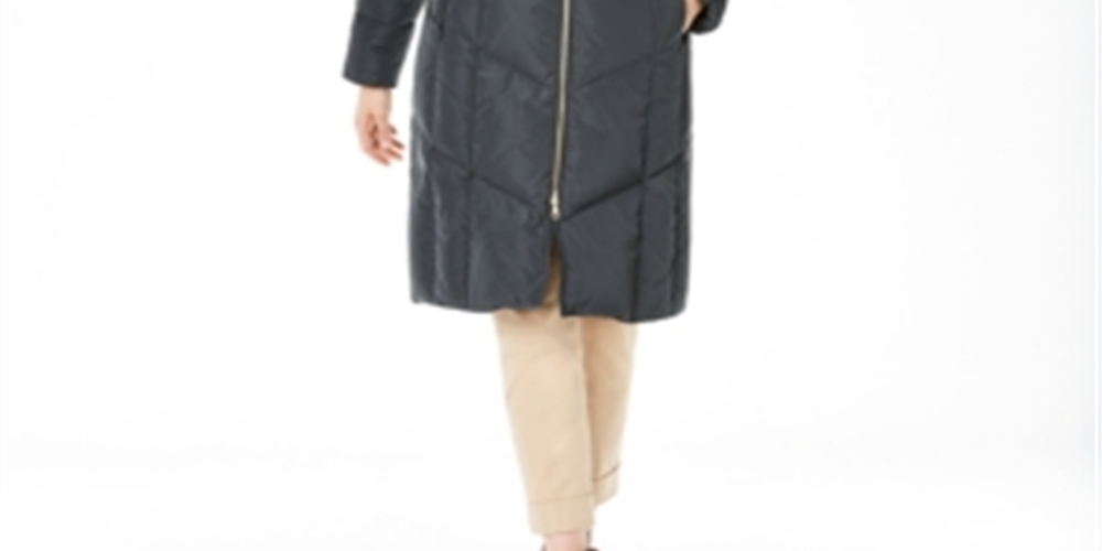 Cole Haan Casaco feminino Chevron acolchoado com acabamento em pele sintética, cinza, tamanho pequeno