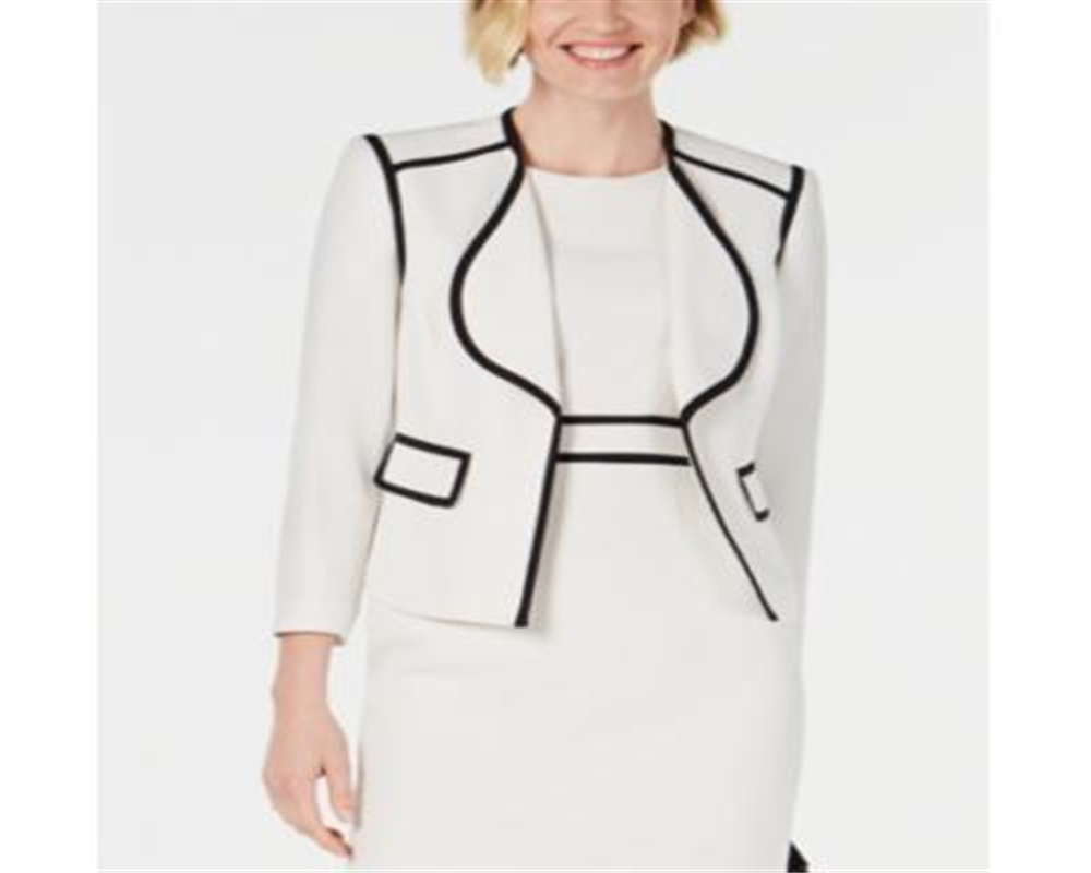 Blazer feminino Kasper com acabamento contrastante e frente aberta, branco, tamanho 16