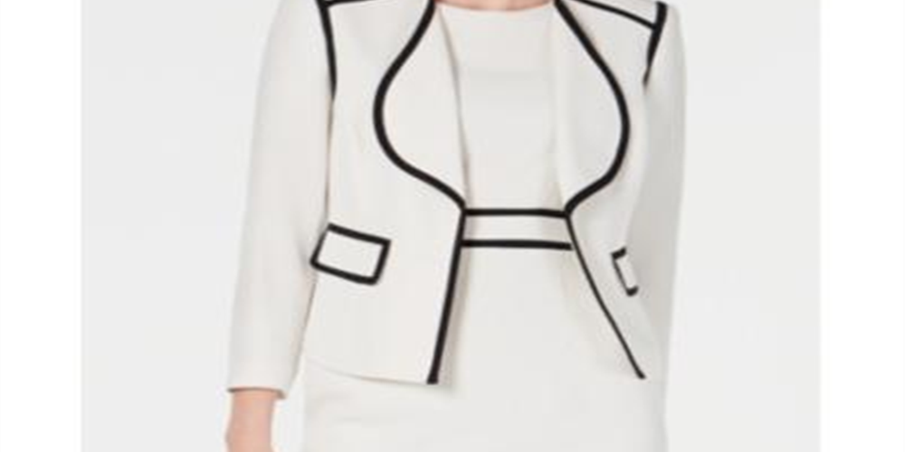 Blazer feminino Kasper com acabamento contrastante e frente aberta, branco, tamanho 16