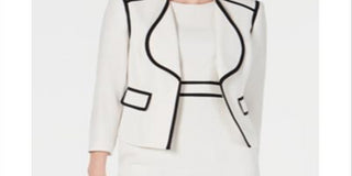 Blazer feminino Kasper com acabamento contrastante e frente aberta, branco, tamanho 16