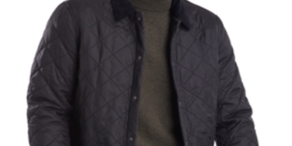 Jaqueta masculina acolchoada de veludo cotelê com gola preta, tamanho M