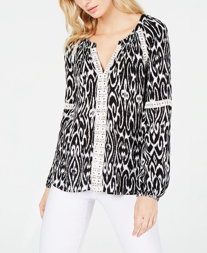 INC International Concepts Top feminino de crochê Peasant, preto, tamanho X-Large