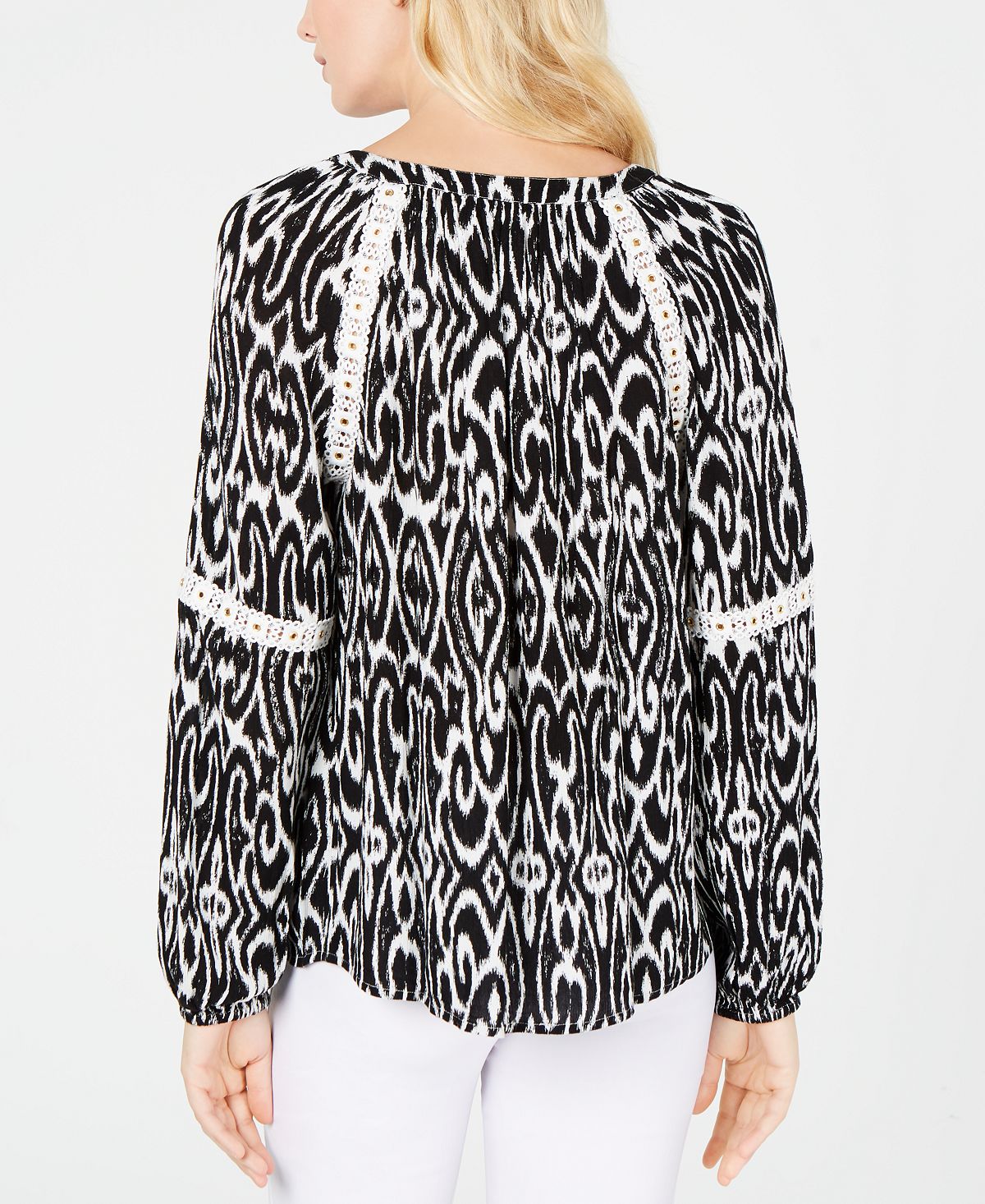INC International Concepts Top feminino de crochê Peasant, preto, tamanho X-Large
