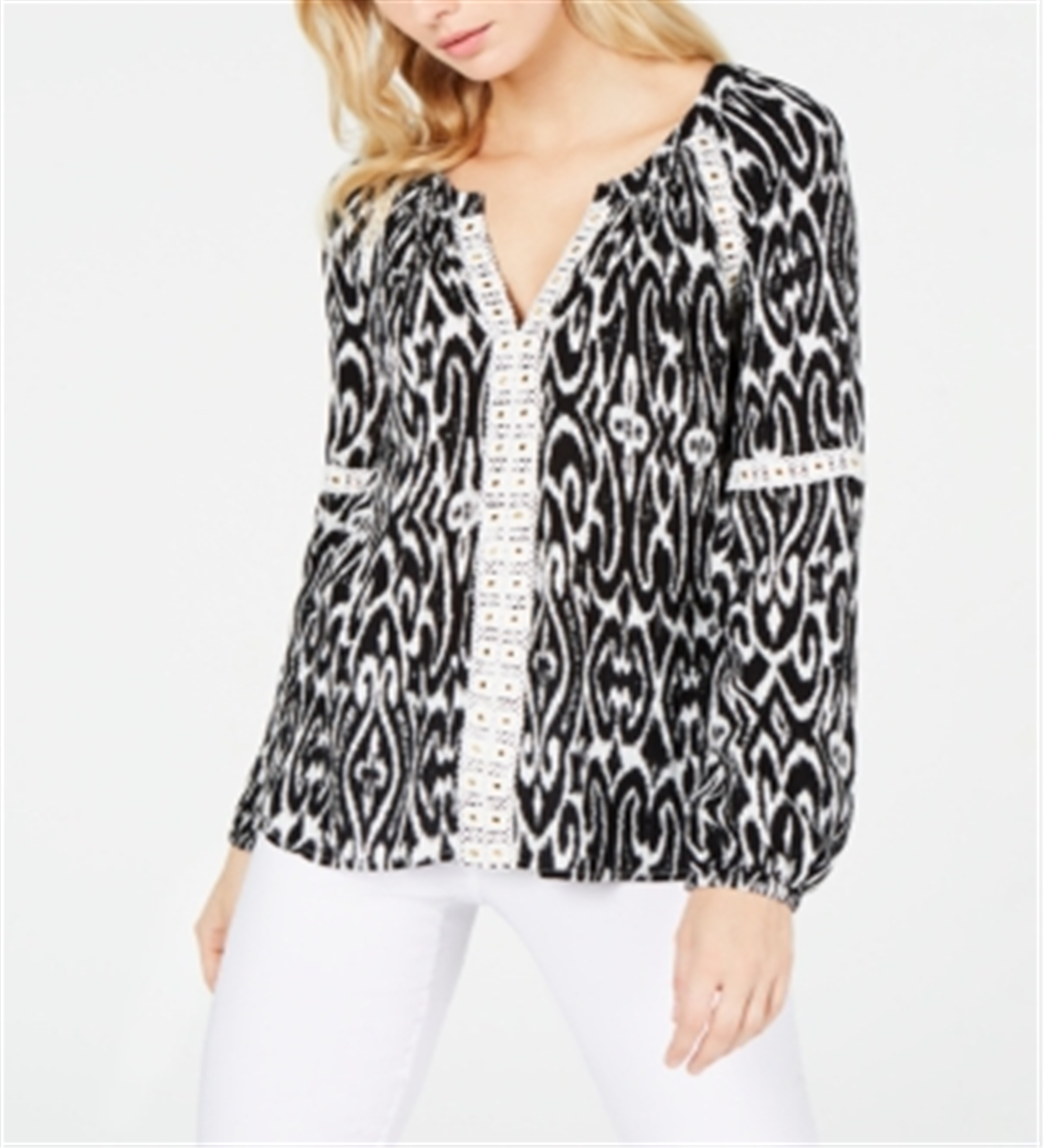 INC International Concepts Top feminino de crochê Peasant, preto, tamanho X-Large