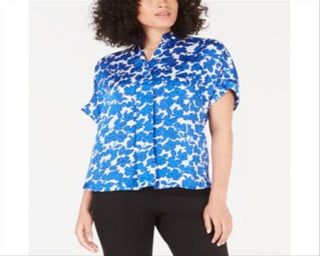 Blusa feminina Alfani estampada manga curta azul tamanho pequeno M