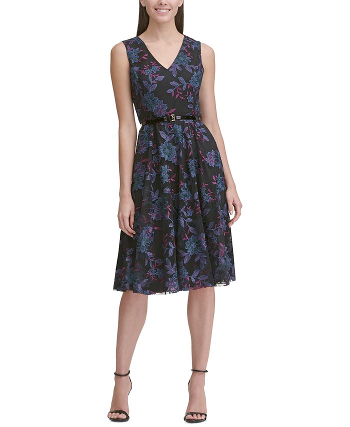 Vestido feminino Tommy Hilfiger de manga curta na altura do joelho, preto, tamanho 14