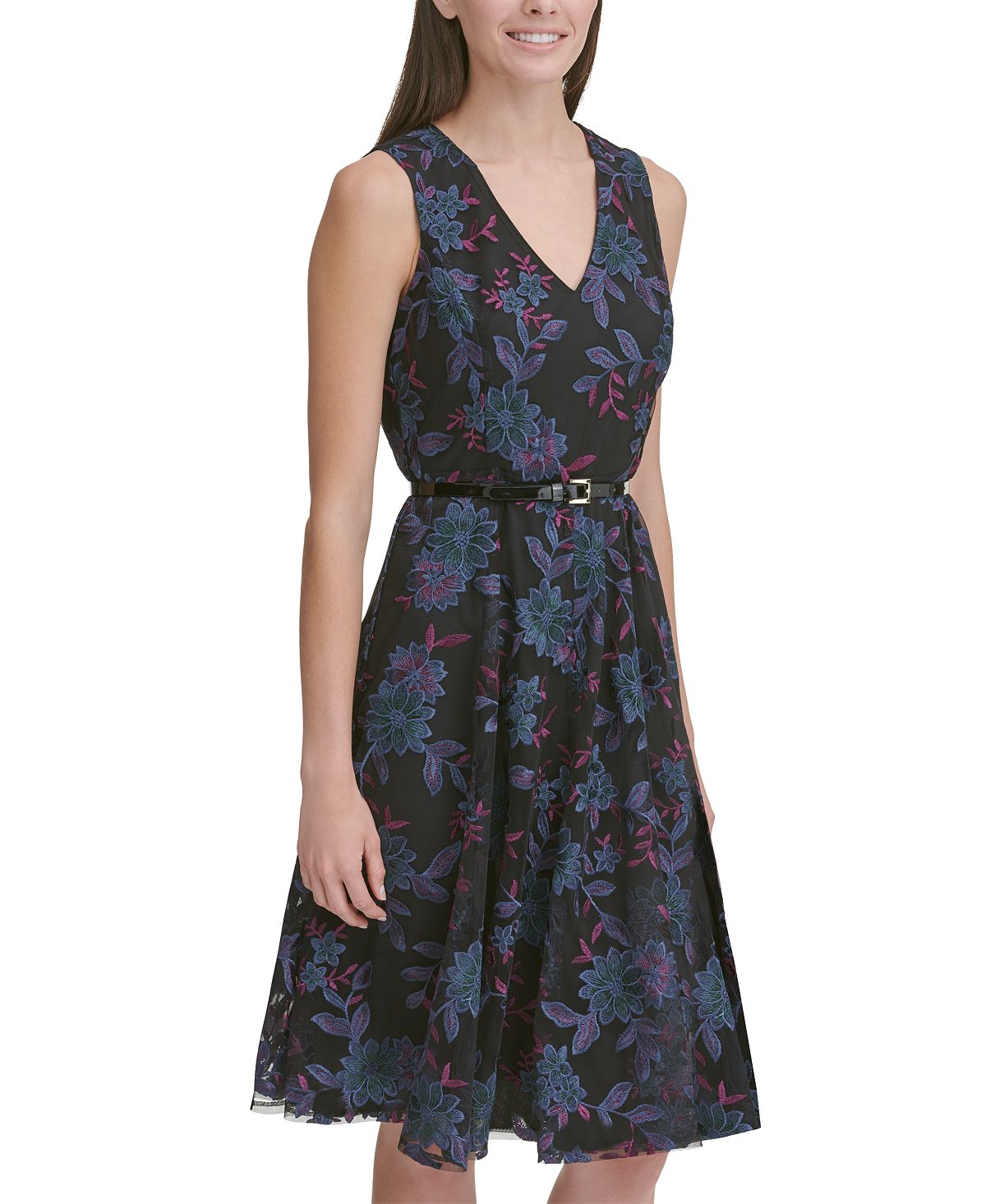 Vestido feminino Tommy Hilfiger de manga curta na altura do joelho, preto, tamanho 14