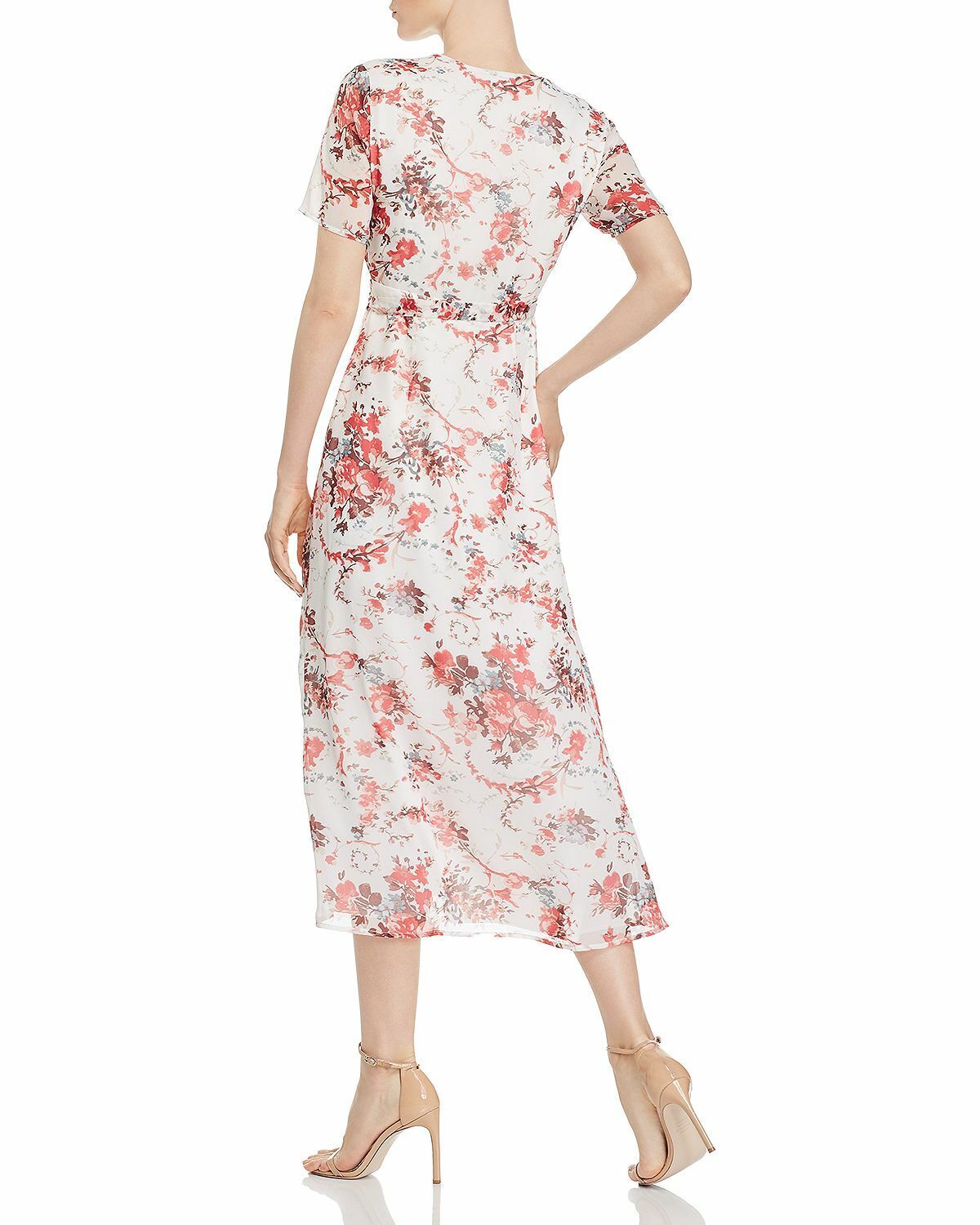 Vestido envelope floral feminino Bardot, manga curta, branco, tamanho 8