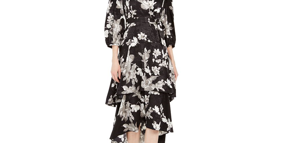 Vestido midi com cinto e camadas Calvin Klein feminino, preto, creme, tamanho 14