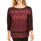 JM Collection Suéter feminino com ombros caídos e costura metálica, tamanho médio, vinho