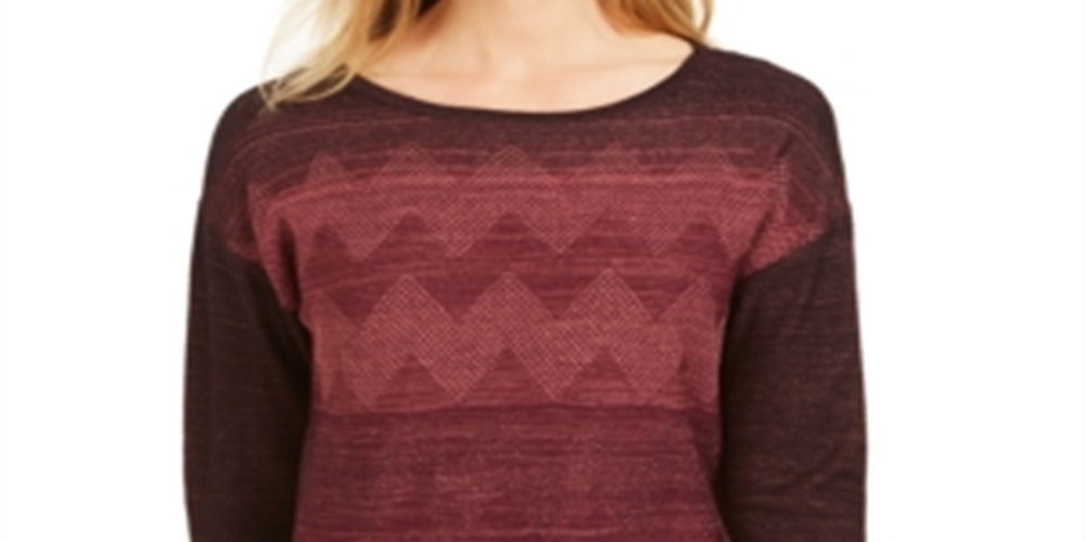 JM Collection Suéter feminino com ombros caídos e costura metálica, tamanho médio, vinho