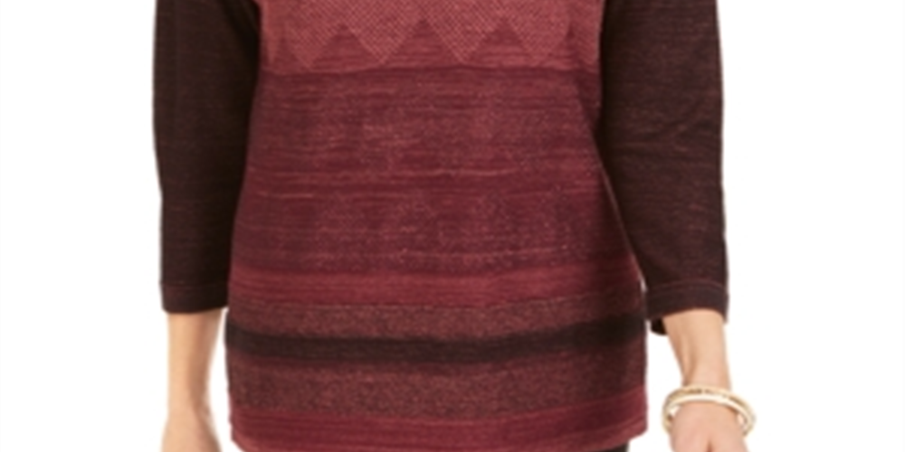 JM Collection Suéter feminino com ombros caídos e costura metálica, tamanho médio, vinho