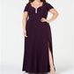 Vestido formal feminino R &amp; M Richards com decote coração e manga curta, comprimento total, roxo, tamanho 18W