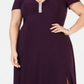 Vestido formal feminino R &amp; M Richards com decote coração e manga curta, comprimento total, roxo, tamanho 18W