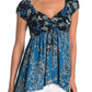 Blusa de malha feminina Free People La Bamba Babydoll com amarração frontal azul tamanho XS