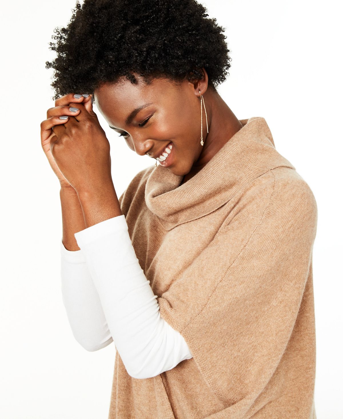 Poncho feminino de cashmere com gola alta, marrom, tamanho G/GG, da Charter Club