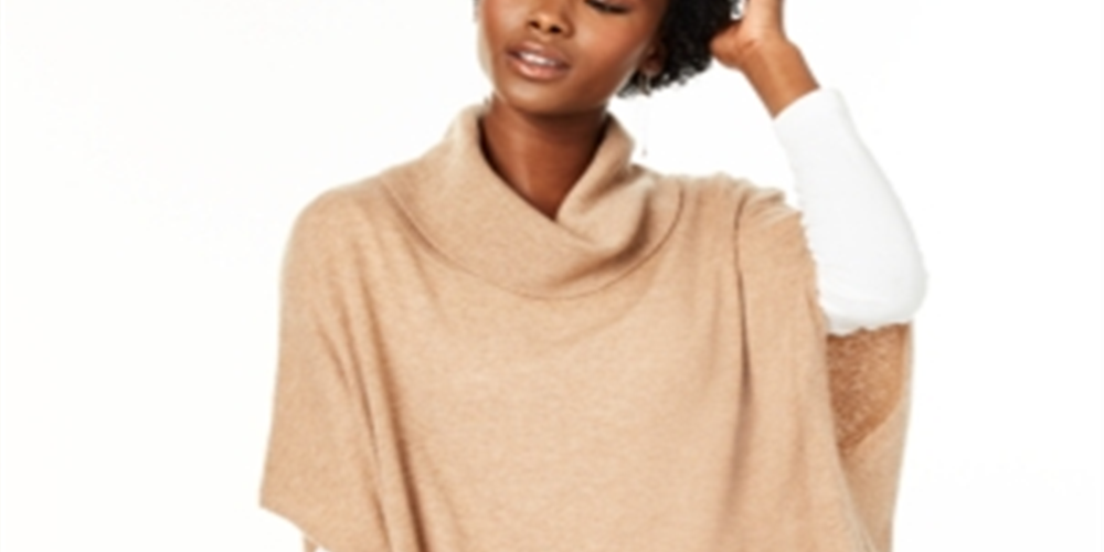 Poncho feminino de cashmere com gola alta, marrom, tamanho G/GG, da Charter Club