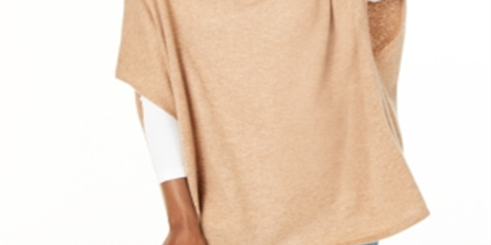 Poncho feminino de cashmere com gola alta, marrom, tamanho G/GG, da Charter Club