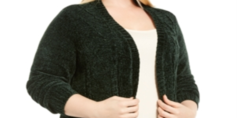 Karen Scott Cardigan Feminino Plus com Frente Aberta em Chenille Verde Tamanho 3XL