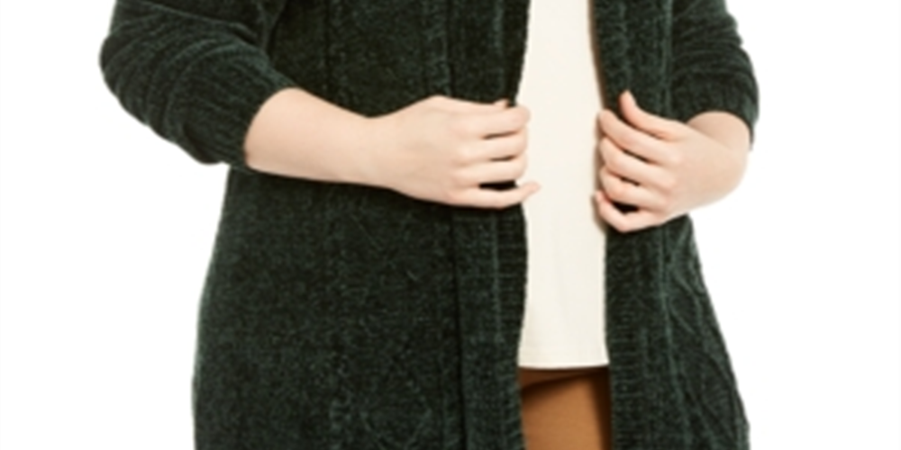 Karen Scott Cardigan Feminino Plus com Frente Aberta em Chenille Verde Tamanho 3XL