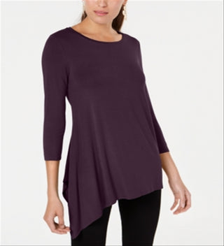 Camiseta feminina Alfani assimétrica manga 3/4 roxa tamanho P