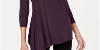 Camiseta feminina Alfani assimétrica manga 3/4 roxa tamanho P