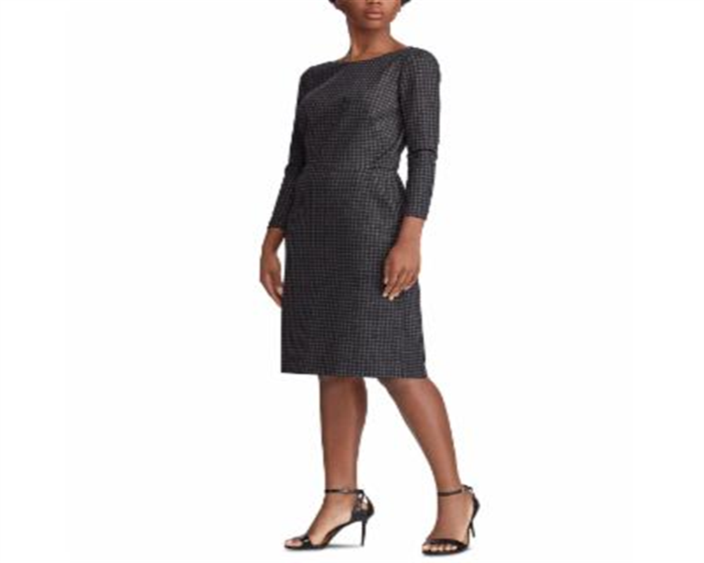Vestido curto Ralph Lauren feminino, estilo pied-de-poule, cinza, tamanho 16