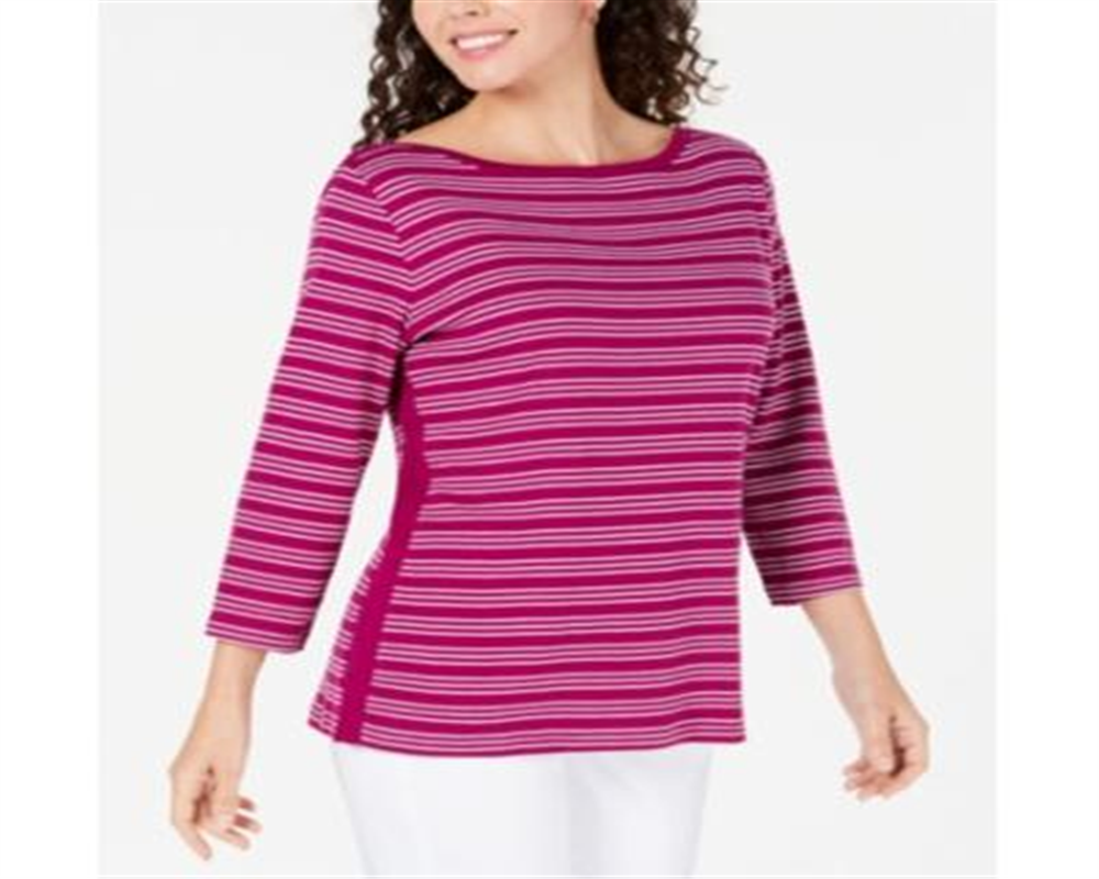 Blusa feminina Karen Scott de algodão listrada com bainha ventilada, rosa, tamanho extragrande