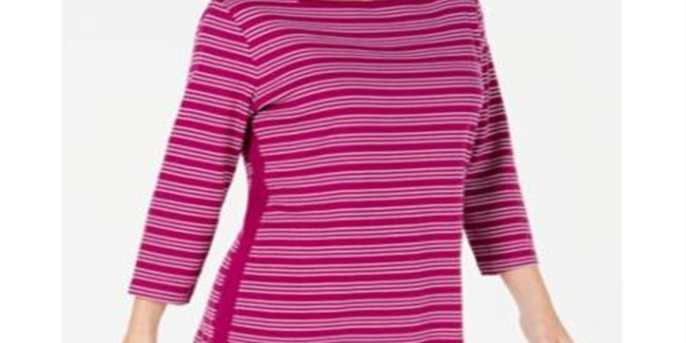 Blusa feminina Karen Scott de algodão listrada com bainha ventilada, rosa, tamanho extragrande