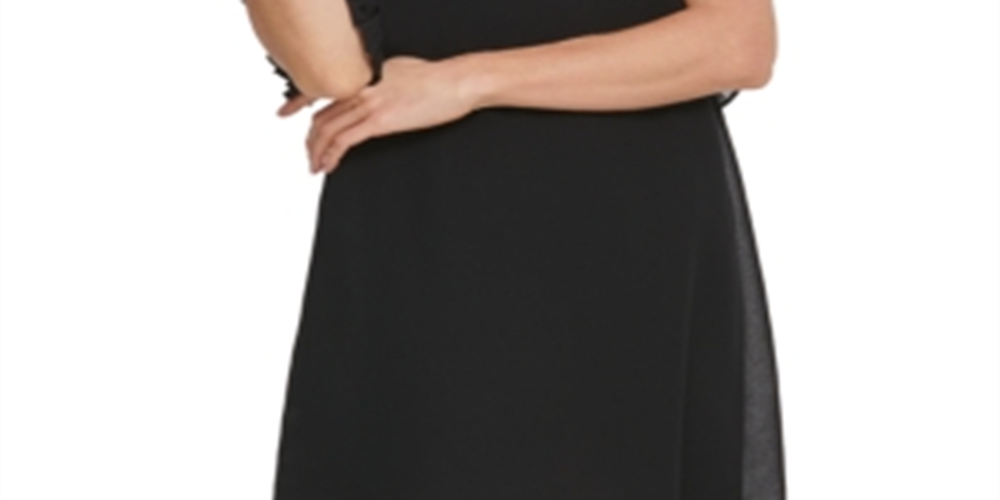 Vestido feminino DKNY com mangas plissadas e decote em V, azul, tamanho M