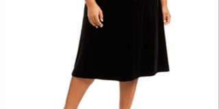 Vestido de veludo feminino Anne Klein com botões e corte evasê, preto, tamanho 24W
